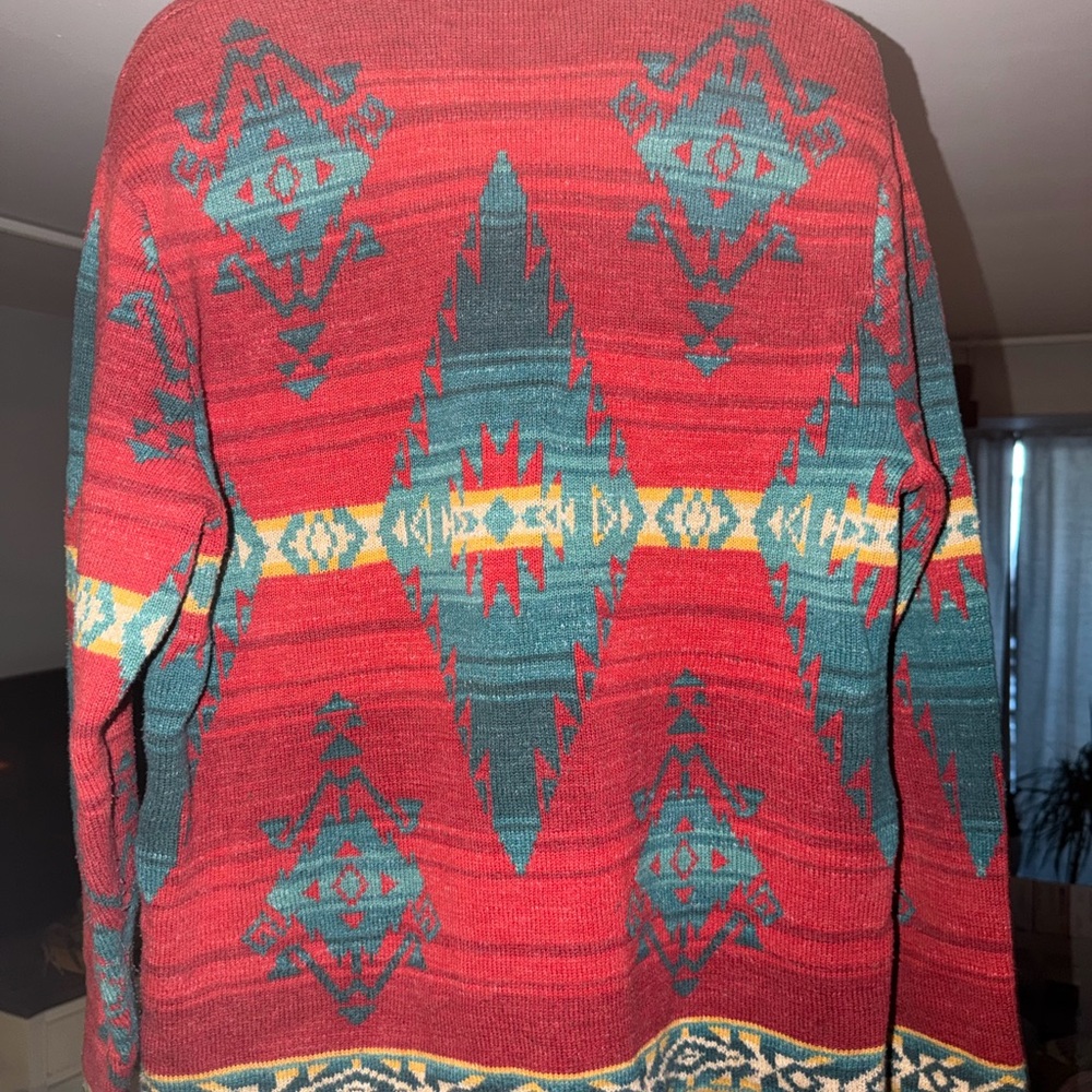 Denim & Supply Ralph Lauren Polo Navajo Red and Teal Patterned Sweater - Picture 4 of 6